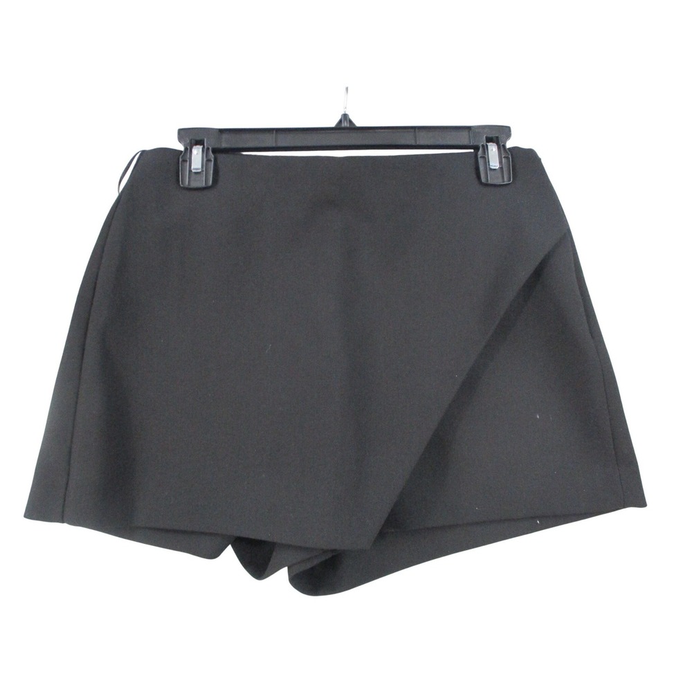 Zara Womens Black Wrap Front Skort Side Zip Mini Skirt Shorts Size M 3136-1135